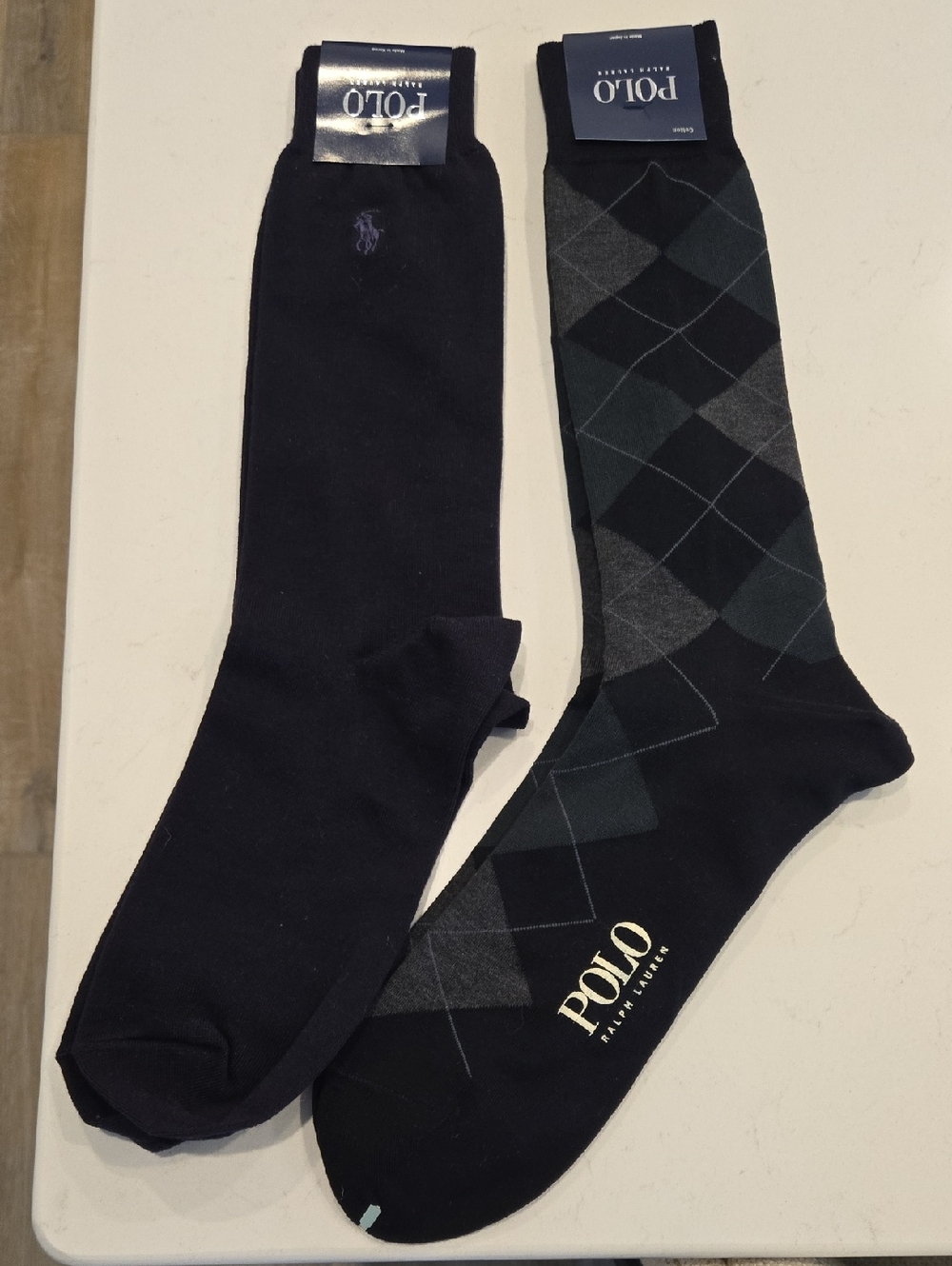 New Never Used Polo Ralph Lauren Mens Dress Socks Navy & Argyle Made Korea/Japan